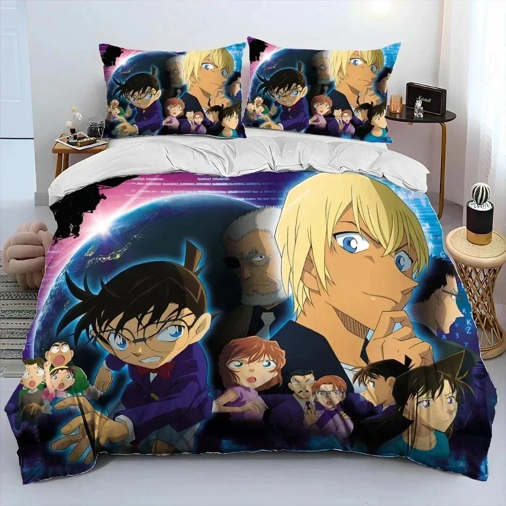 Anime Detective Conan Cartoon Bedding Set Duvet Cover Bed Set Quilt Cover Pillowcase Comforter King Queen Size Boys Adult