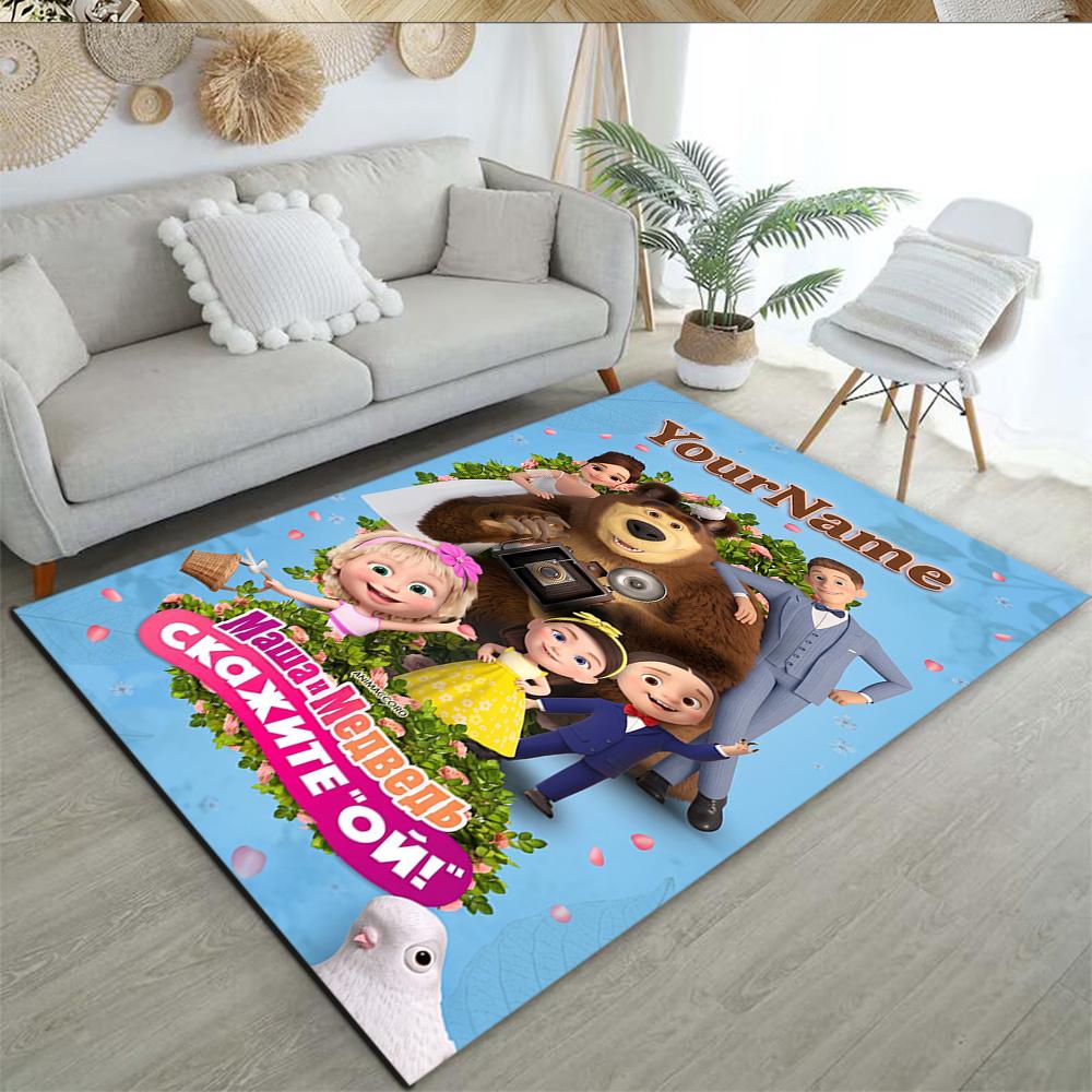 Masha Bear Customize Your Name Floor Mat Design for Study Room Dining Room Kitchen Entryway Antislip Carpet Decorate Offices