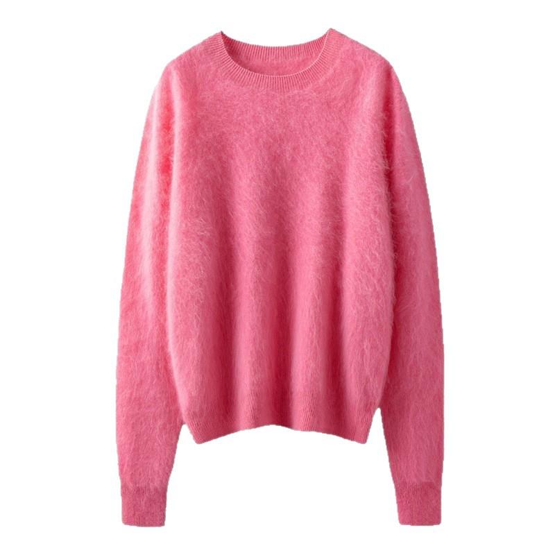 2025 Autumn/Winter Women's Seamless Knit Wool Sweater - Round Neck, Loose Fit, Plus Size, Long Sleeve Top