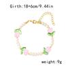 Zartes Tulpen-Imitat-Perlen-Choker-Halsband für Damen Mädchen Süßes Blumen-Grünblatt-Halsband Hochzeitsfeier Schmuck Geschenk