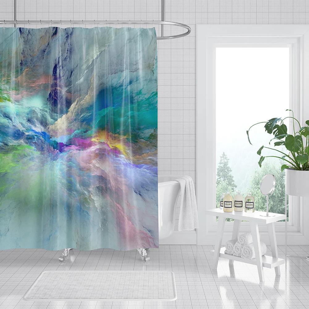 Colorful Galaxy Space Print Shower Curtain Psychedelic Sea Of Clouds Bath Curtain Decoration Waterproof Fabric Bathtub Screen