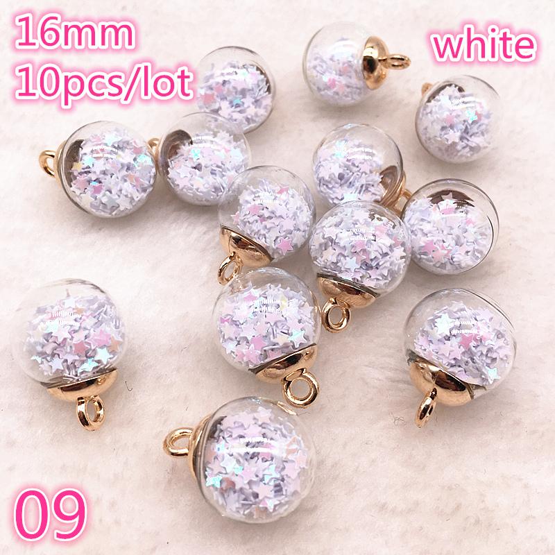 New 16mm Colorful Transparent Ball Glass Star/Round Charms Pendant Find Hair Accessories Jewelry Charms Earring