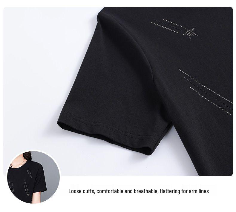 Women's Summer 2026 Plus Size Slimming A-line Black Dress - Mid-Length, Short Sleeve, Casual T-Shirt Style