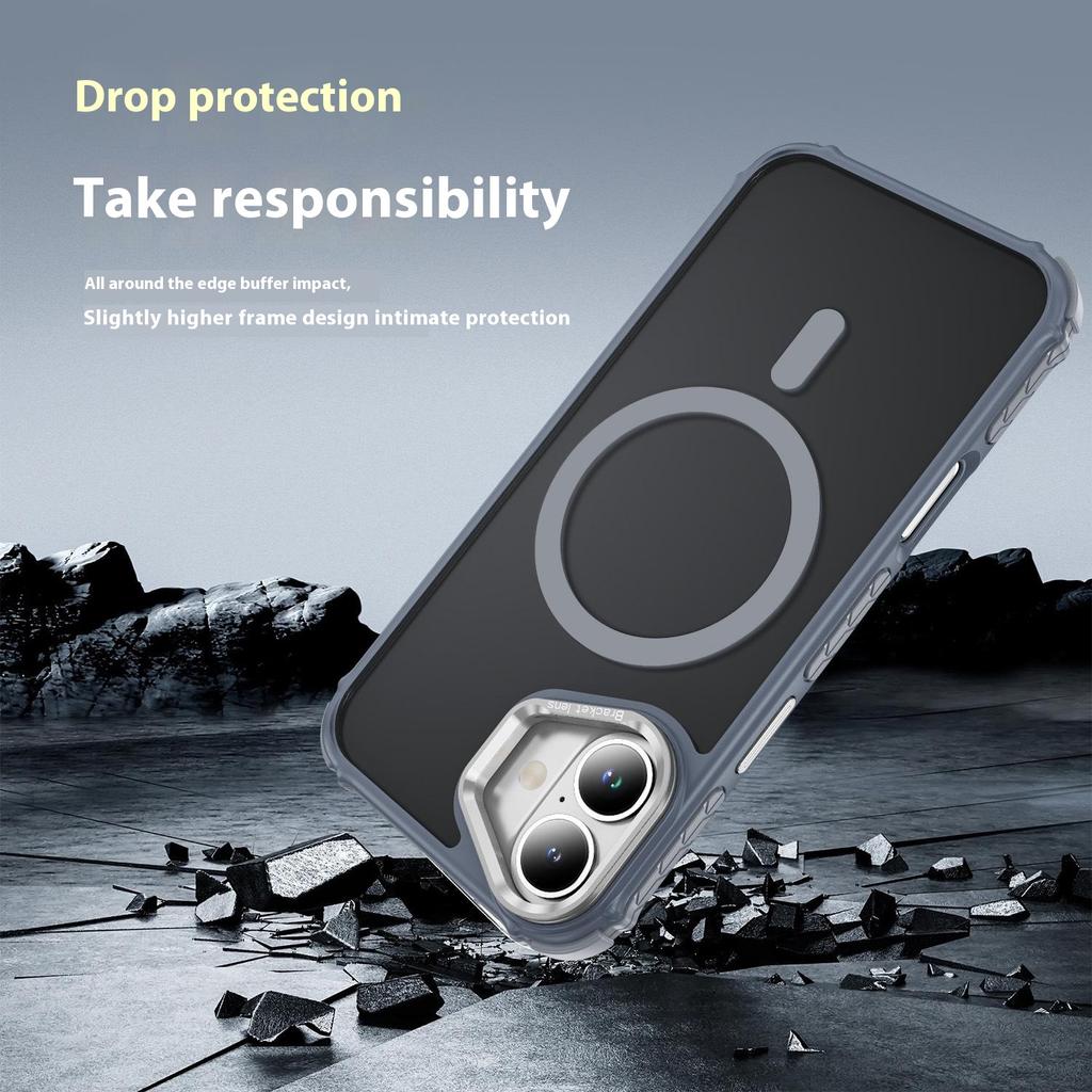 For iPhone 16 Case with Lens Kickstand Matte Back Cover Compatible with MagSafe