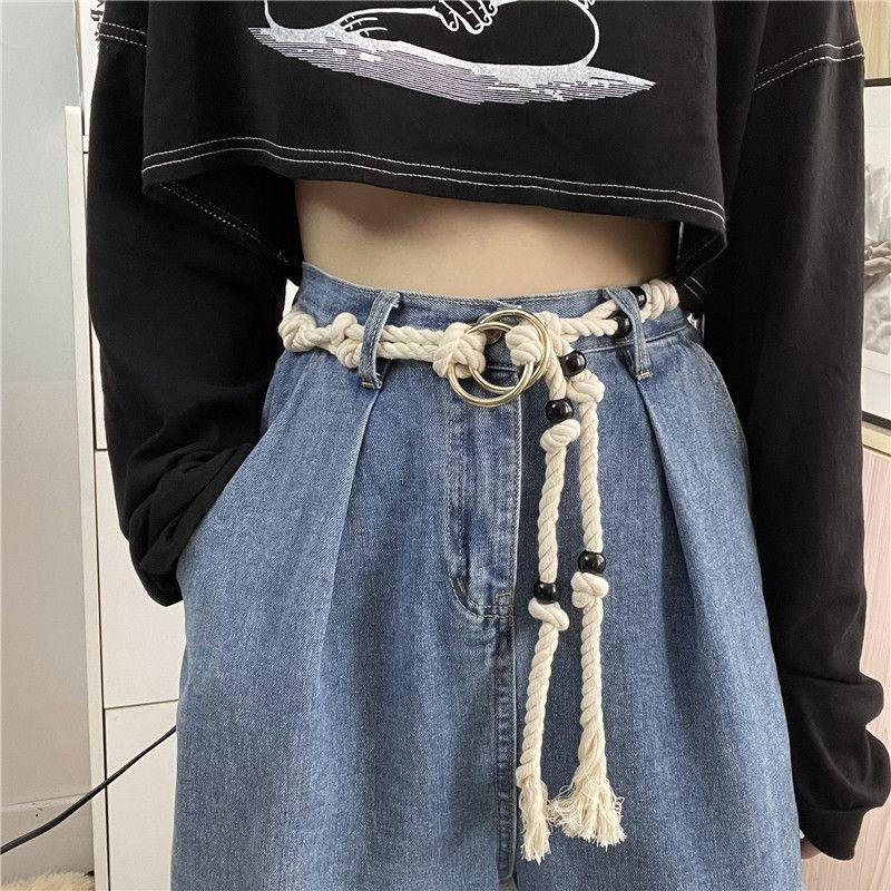 Bohemian Woven Fashionable Rope Belt For Women Durable Double Ring Buckle Perfect For Everyday Wear
