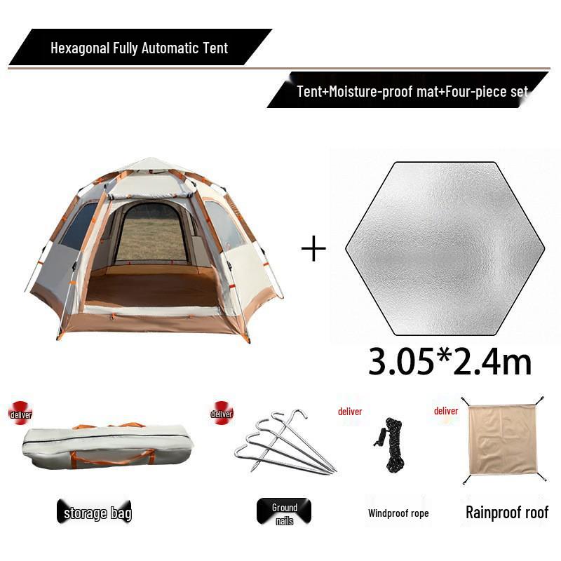 Portable Hexagonal Outdoor Tent - Quick Open, Folding, Ideal for Camping, Parks, and Family Leisure