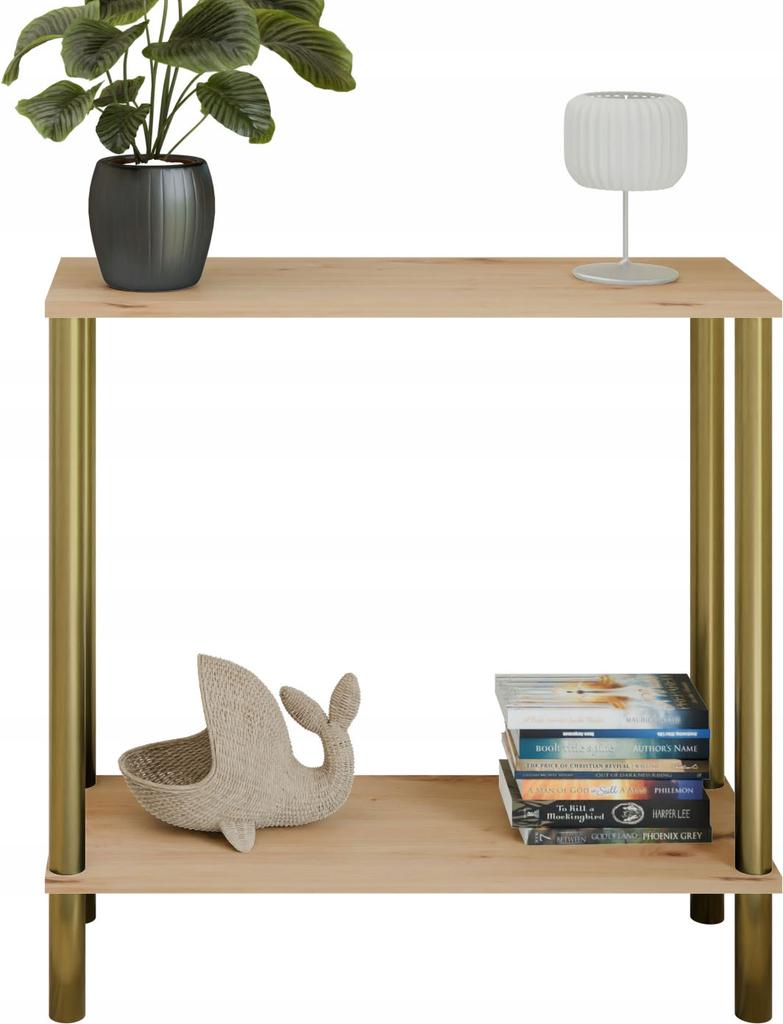 Konsola Nowoczesna Z Półką 80X30X80 Cm Metalowa Złota Do Przedpokoju