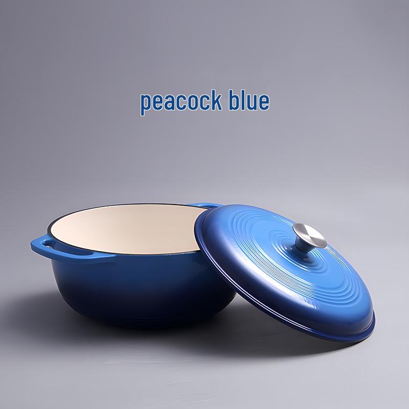 

Enamel Cast Iron Dutch Oven with Porcelain Finish, Dual Handles, Multi-purpose for Baking and Cooking, Deepened White. Cross-border Color Box Mail-order Packaging
