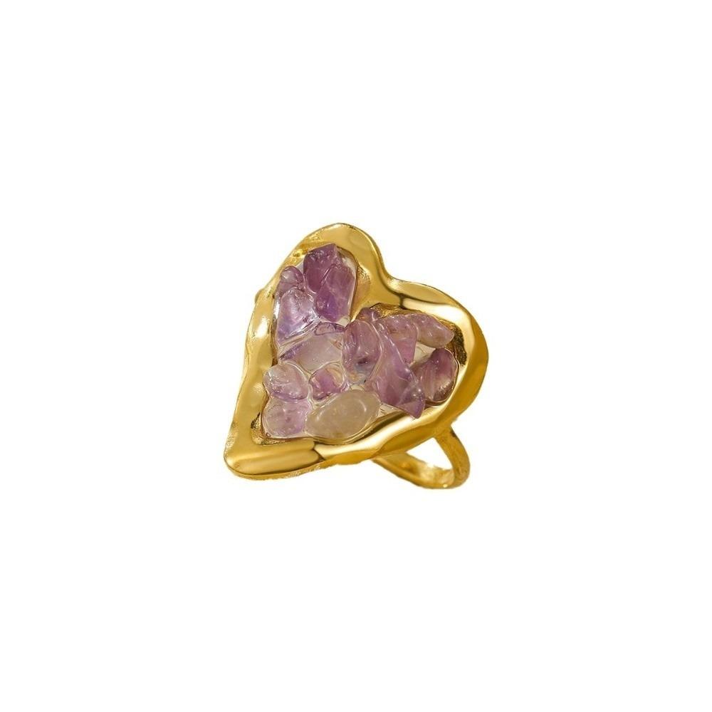 Light Luxury Heart-shaped Stone Ring Vintage Rhinestone Opening Ring Bohemian Ring Women Men
