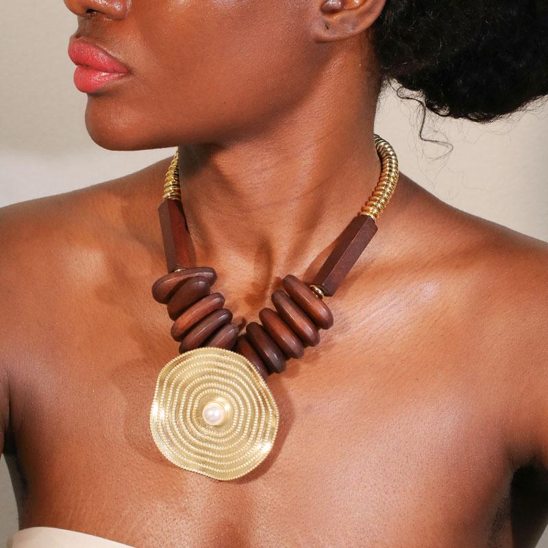 Statement Beads Necklace with Geometry Pendant for Women Girl Trendy Party Jewelry