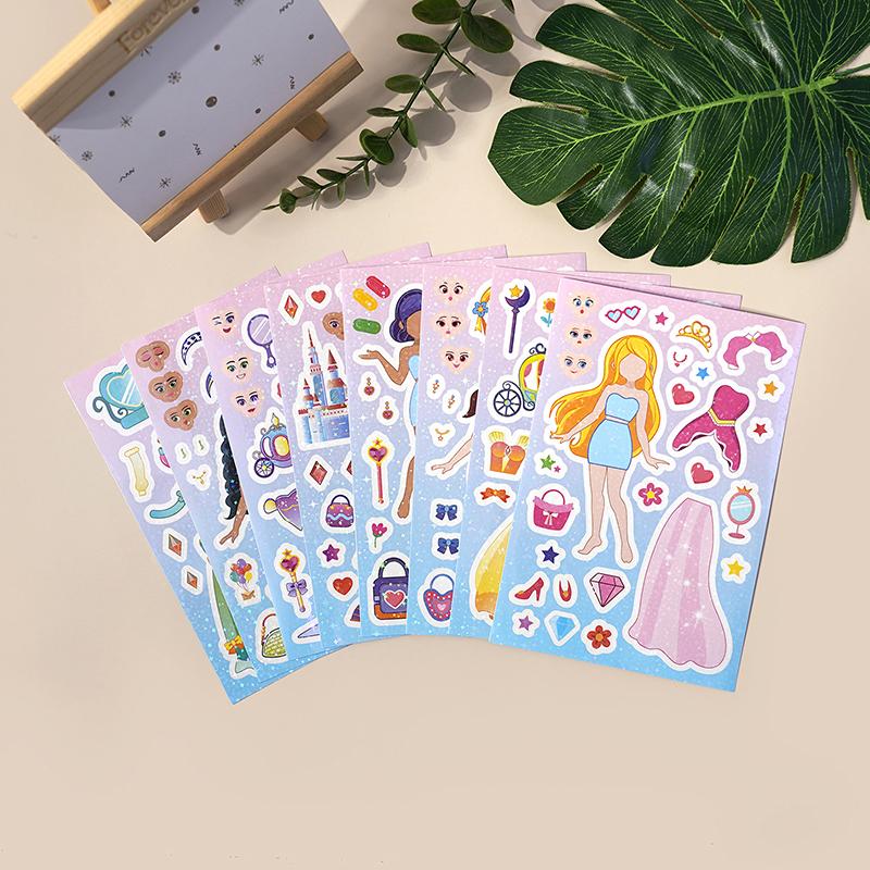 8Pcs Diy Stickers Puzzle Face Changing Stickers Animal Assemble Game Montessori Cognition Educational Toys For Children Kids