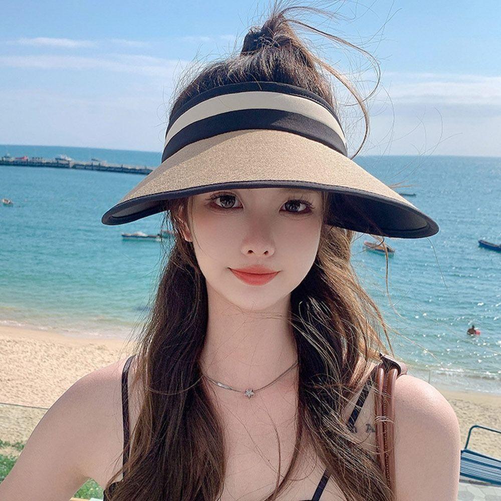 UV-Schutz Stroh Strandhut Breiter Rand Sonnenschutzhut Damen Mode Leerer Oberteilhut Damen