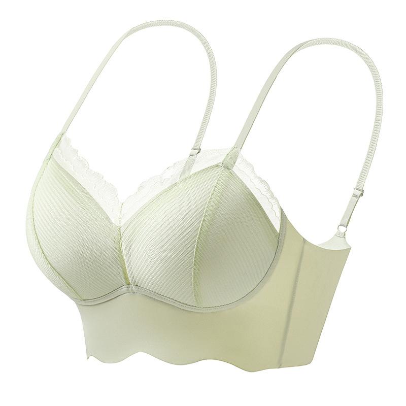 Light Green Ribbed Bra with Lace Trim and Adjustable Thin Straps L зелёный