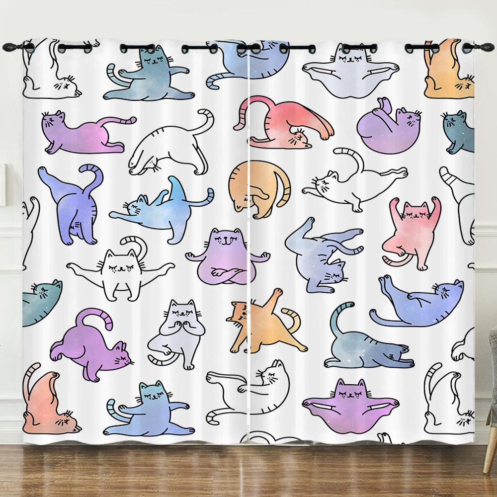 Curtain Cat Cartoon 3D Digital Printing Blackout Curtain Punching
