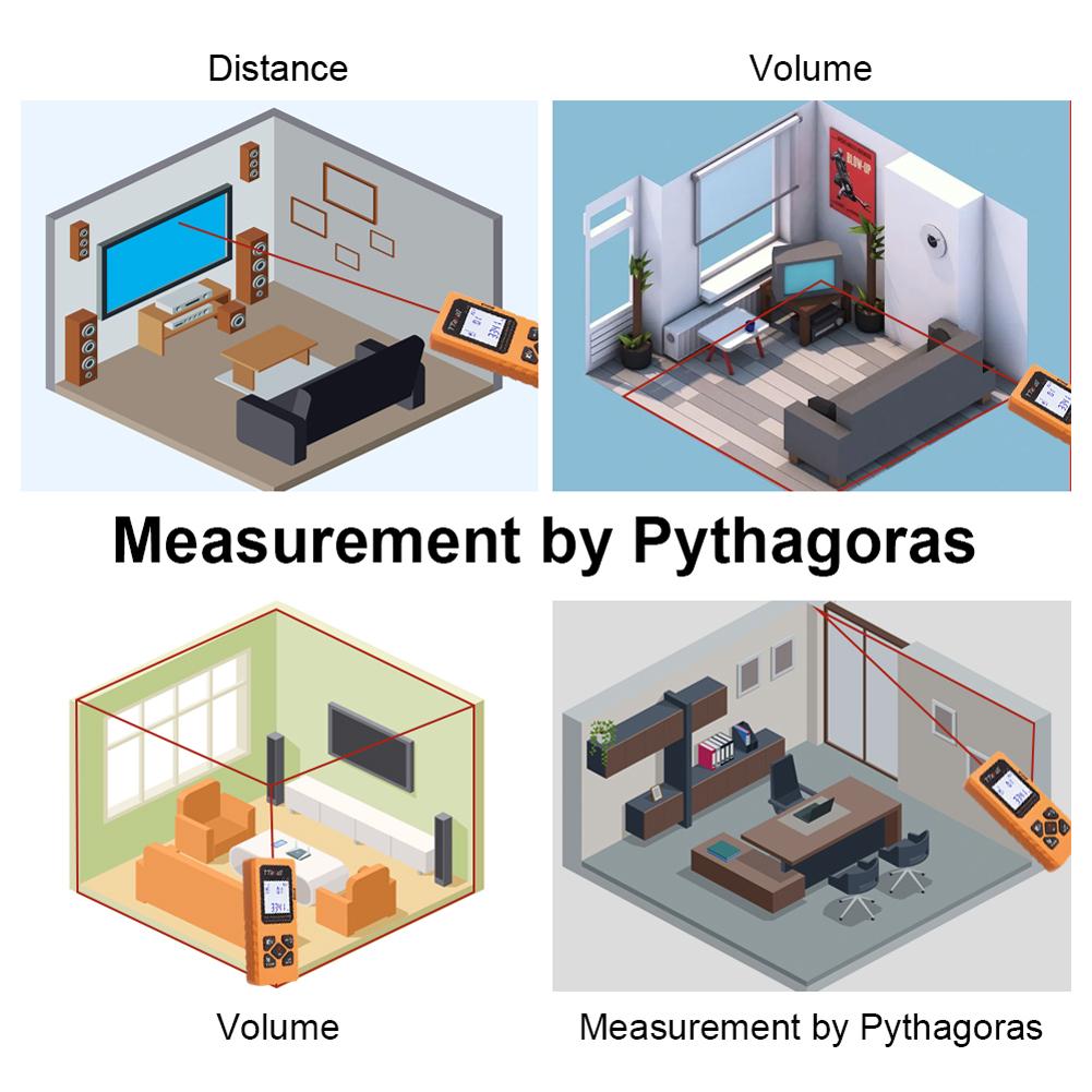 Portable Handheld Rangefinder USB Rechargeable Electronic Ruler 60M Digital Measure Tool for Home