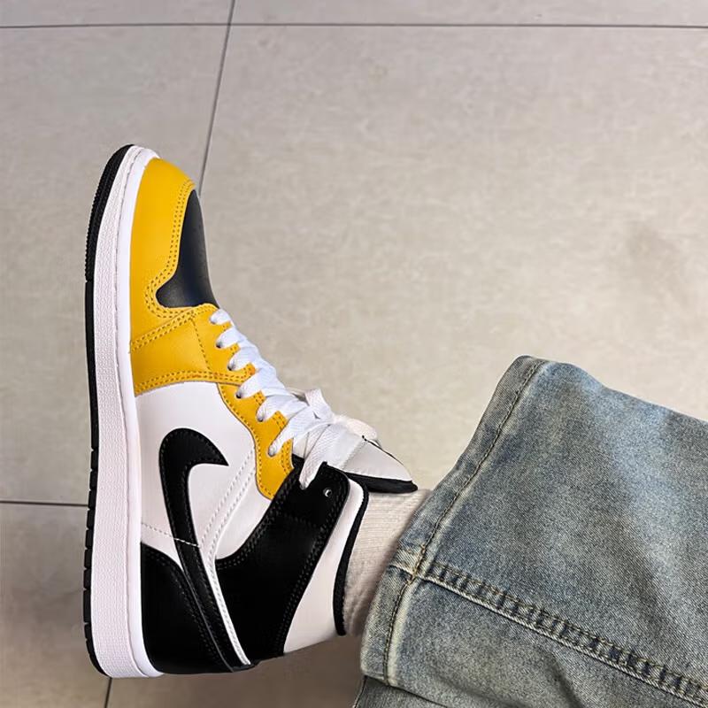 Air Jordan 1 Mid GS Yellow Ochre Kids Sneakers Black White DQ8423-701