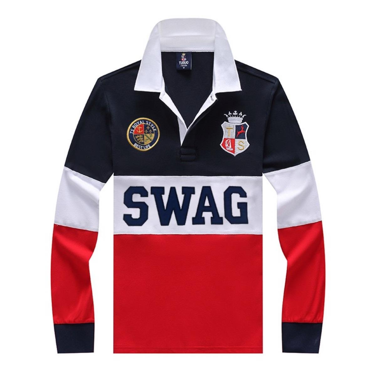 

Мужская рубашка поло TrendHub SWAG с длинным рукавом, королевская, повседневная, спортивная, для вечеринок, высококачественный хлопок, вышивка, роскошная, контрастного цвета, оригинальный дизайн 7XL