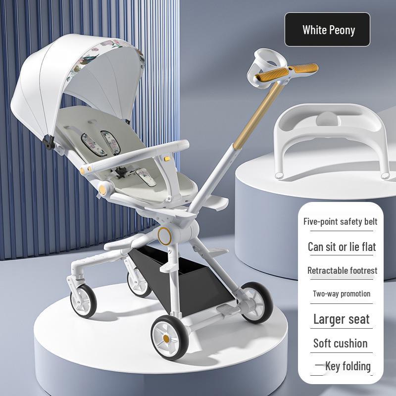 

Легкая Складная Прогулочная Коляска с Высоким Шасси, Двусторонней Регулировкой Наклона и Четырьмя Колесами