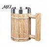 Pivní hrnek Velká kapacita Dřevěný sudový hrnek, 600ml Nerezová vložka Stein, Stein ve vintage stylu Rustikální korbel pro hospodu Domácí bar Párty Dárek Odolný