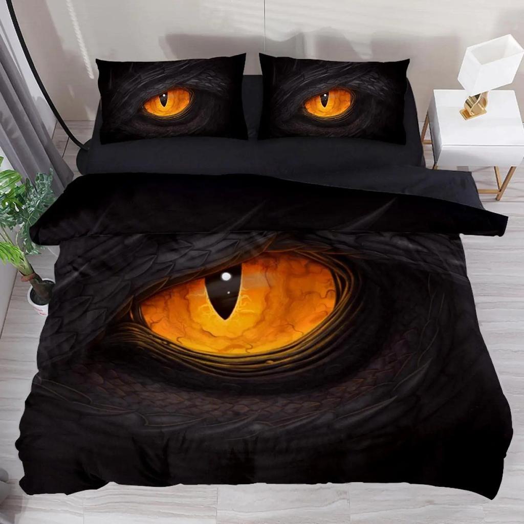 Yellow Eye of Black Dragon Duvet Cover Set Fantasy Dragon Large Monster Gothic Bedding Sets Dragon Eyes Comforter Cover 2/3PCS