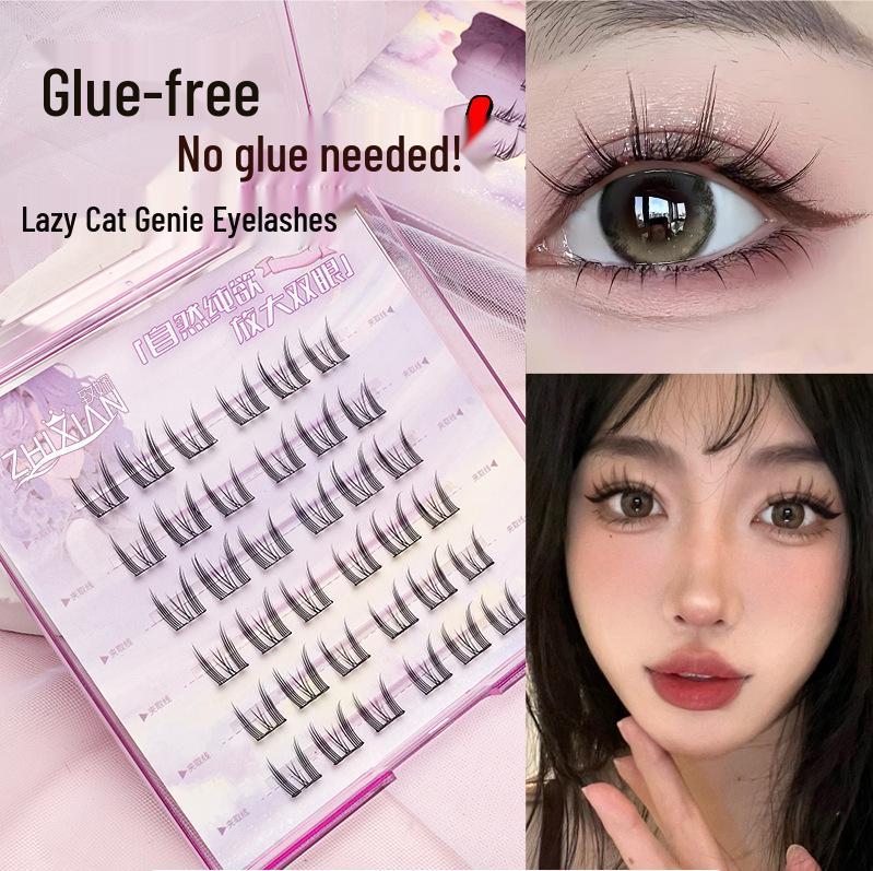 Lotus Elf Girl Glue-Free Removable False Eyelashes - Super Fine Lightweight Single Cluster
