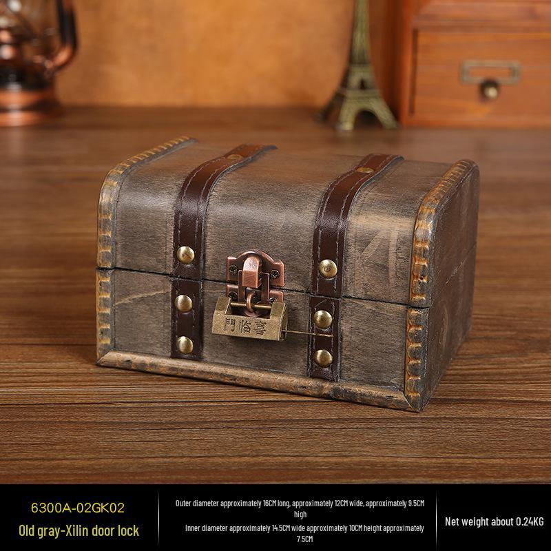 Vintage Wooden Jewelry Storage Box with Lock - Ideal for Earrings, Necklaces, Gifts, and Photography Props.