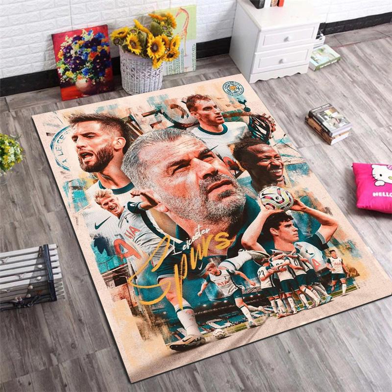 Spurs Football Team Retro Collage Print Area Rug Non‑Slip Rectangular Floor Mat Soccer Fan Gaming Room Home Decor
