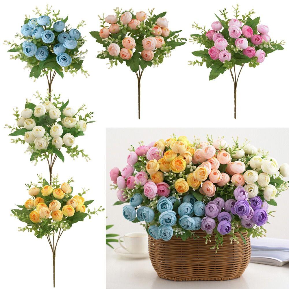 Multicolor Tea Rose Artificial Flower 15 Heads Faux Flower Simulation Rose Flower Table Decor