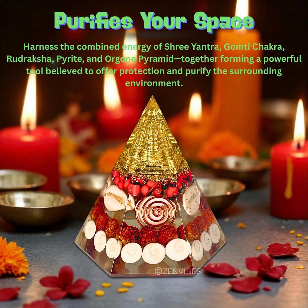 Zenvibes Original Certified Laxmi Pyramid with Gomati Chakra, Rudraksha & Cowrie