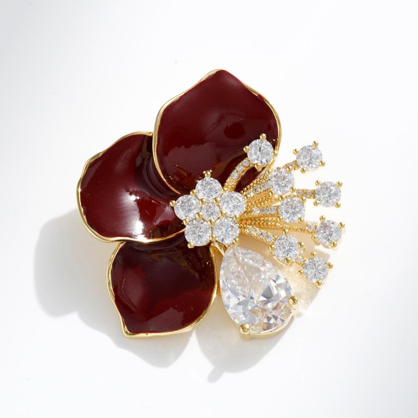 Bo Xin Yun Luxury Handmade Enamel Flower Brooch with Zircon Accents