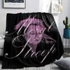 Meryl Streep Printed Flannel Blanket, soft throw for bedroom sofa, washable, fan merchandise, great gift.