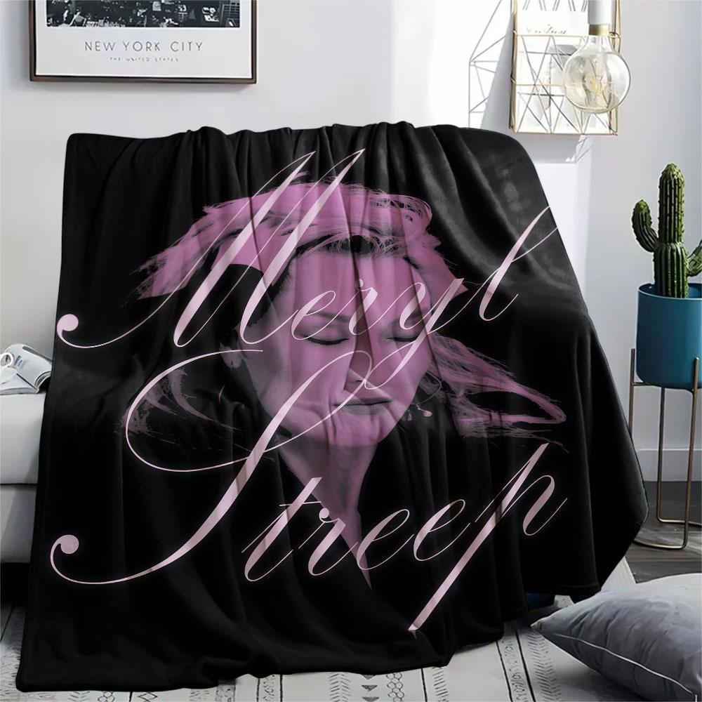 Meryl Streep Printed Flannel Blanket, soft throw for bedroom sofa, washable, fan merchandise, great gift.