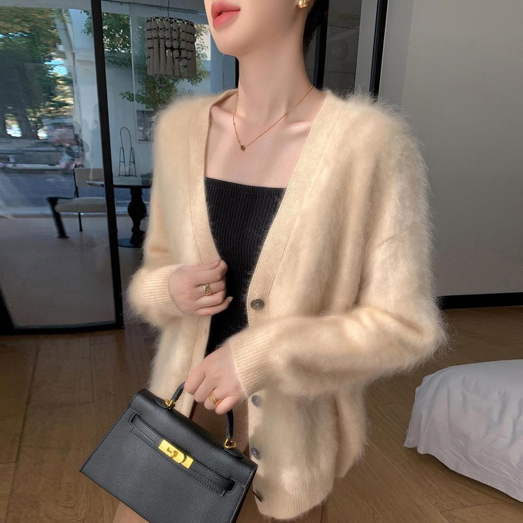 Soft V-neck Loose Wool & Cashmere Sweater Coat