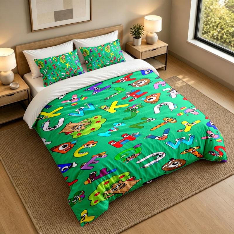 3Pcs Bedding SetAlphablocks Soft Bed Sheet and Two Pillowcases Home Bedroom Decor