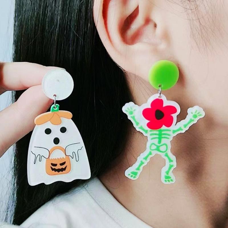 Fashion Dangle Earrings Spirit Pumpkin Skull Flower Drop Earrings Statement Jewelry Halloween Cartoon Acrylic Earrings