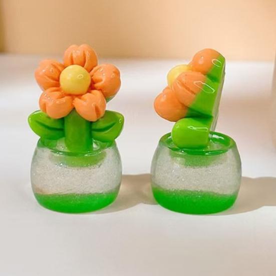 Yousheng 2 Pcs Mini Resin Artificial Flower Figurine Tiny Glow in The Dark Potted Flower for Dollhouse Miniature Landscape Home Office