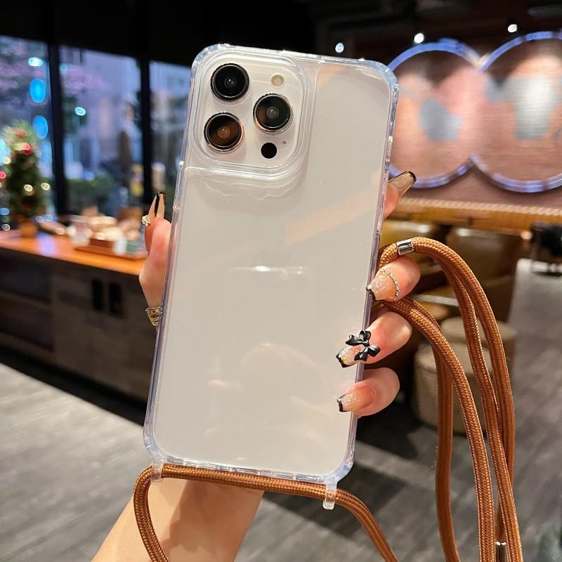 Clear Strap Case For iPhone 17 16 15 13 12 11 14 Pro Max Mini XR X XS Max Plus Air Crossbody Lanyard Cord Plastic Acrylic Cover