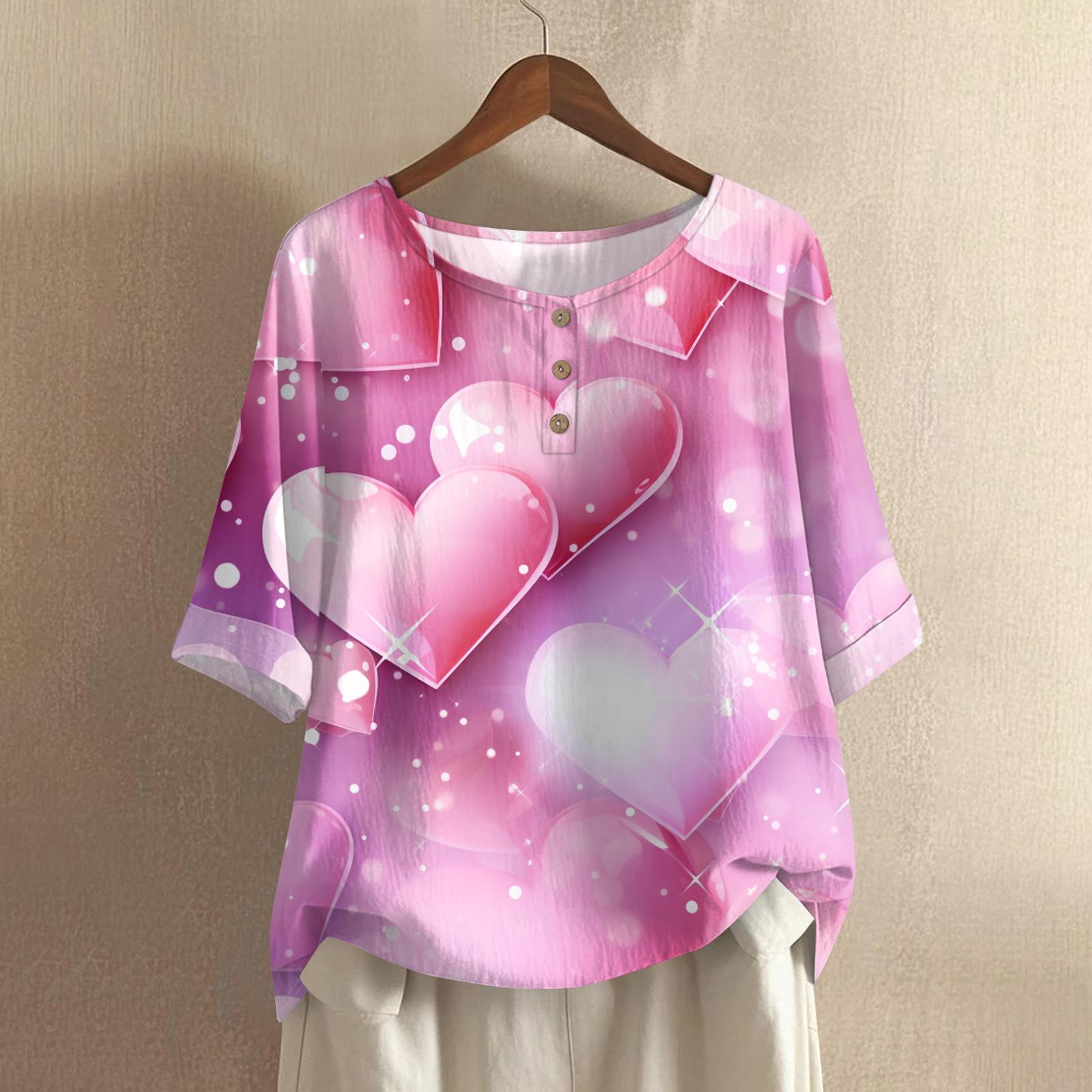

Women s Casual And Comfortable Mid-Length Round-Neck Fashion Print Cotton-Linen Top XL кавун червоний колір