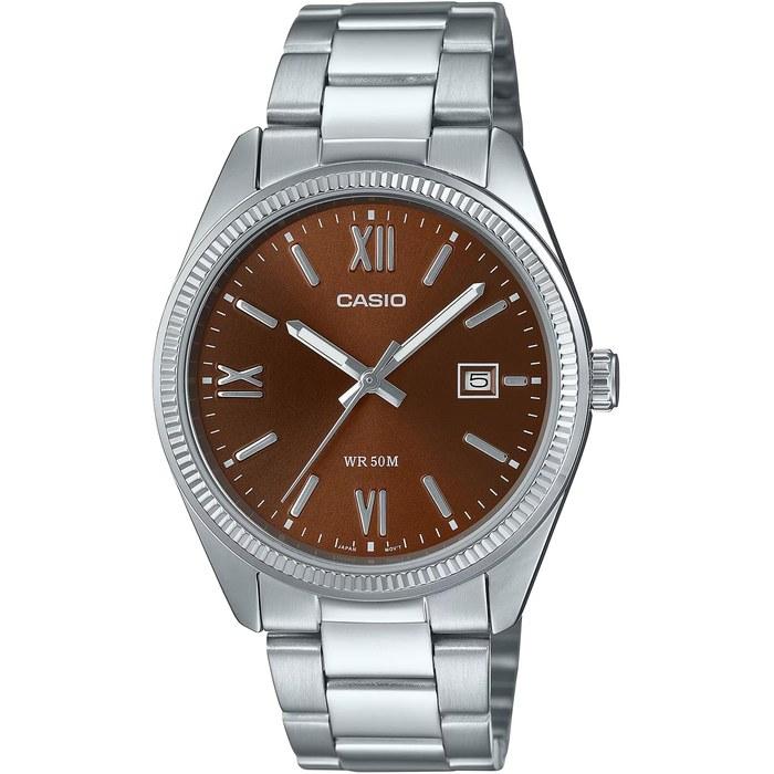 Casio MTP-1302DD-5AV Men s Analog Quartz Watch, Silver Metal Band, Silver/Brown Dial