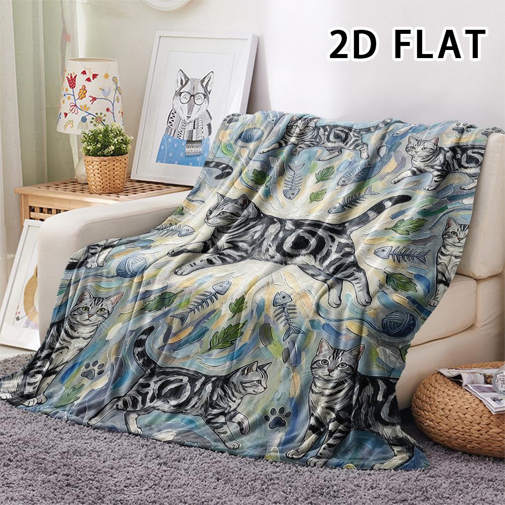 1Pc Vibrant Mandala Cats Print Flannel Blanket,High Quality Comfortable for All Seasons,Home Decor,Warmth and Comfort,Perfect for Christmas Gifts