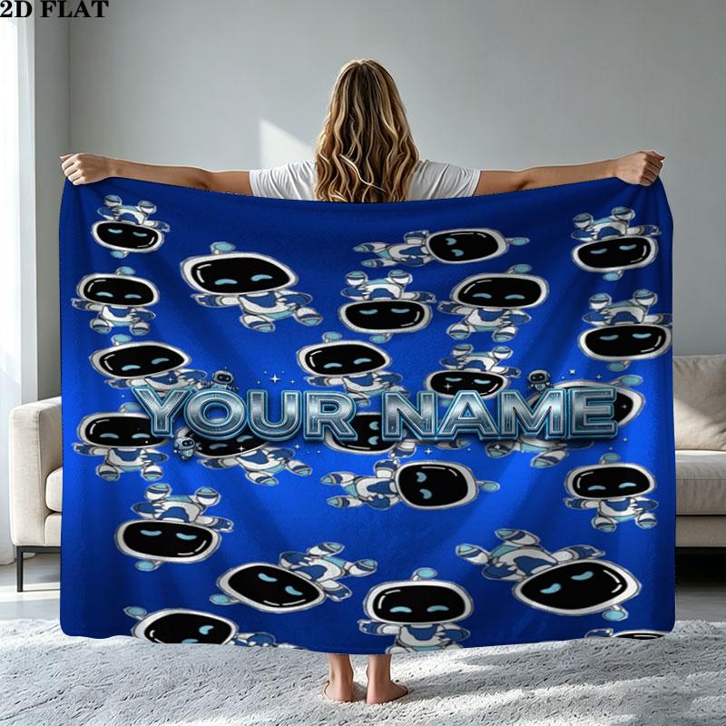 1PC ASTRO BOT Custom Name Patterned Flannel Blanket Suitable For All Seasons for Home Decor Warmth and Comfort Gifts Holiday Present