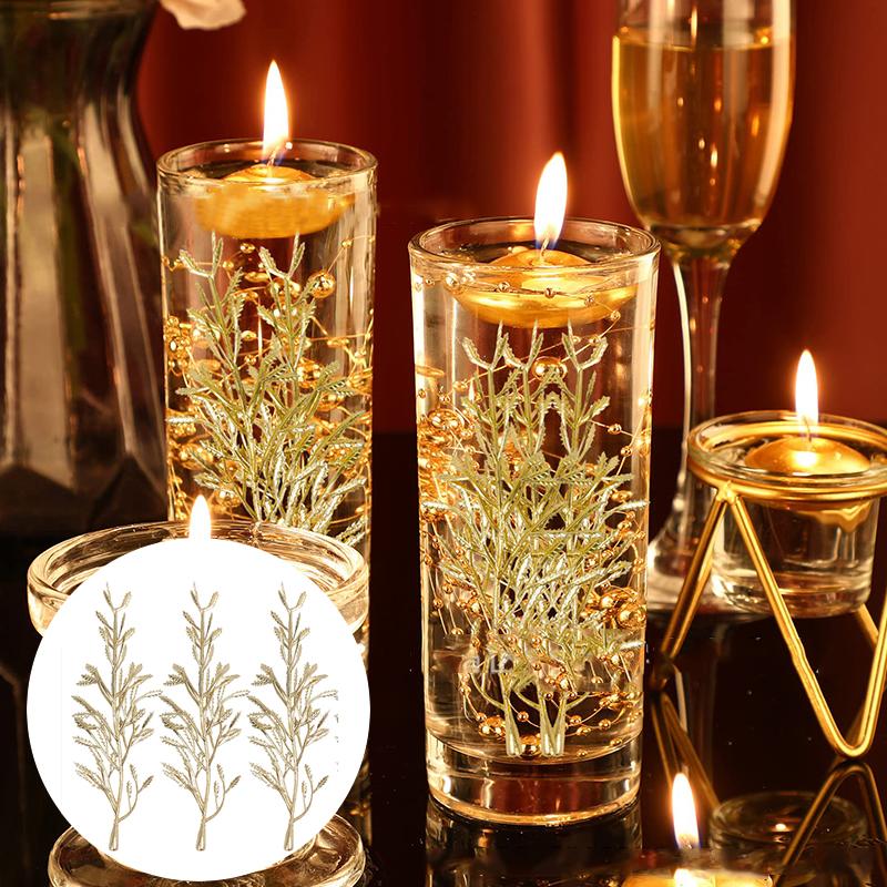 10Pcs Simulated Golden Tree Branches Floating Candles Center Filling Wedding Banquet Decoration Plastic Flowers