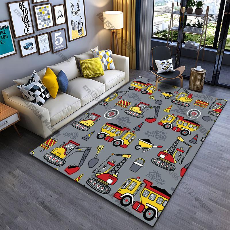 Construction Vehicles Tools Worksite Carpet Yoga Living Room Room Decor Children's Crawling Mat Doormat Area Rug