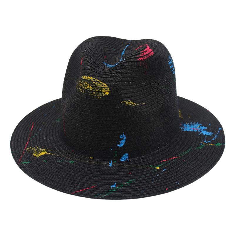 2022 Foreign Trade New Paint Graffiti Straw Hat Literary And Artistic Art Jazz Hat Spring And Summer Panama Papyrus Top Hat