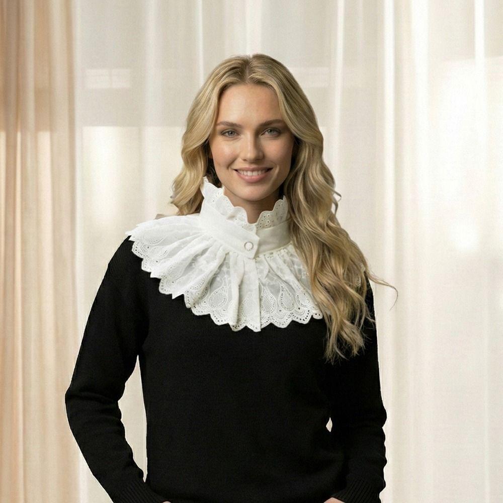 High Neck Fake Collar White Cotton Ruffle Collar Removable Detachable Collar  Blouse Decoration