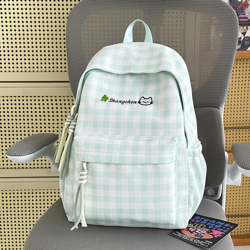 Schoolbag Plaid Backpack Large Capacity Female Middle and High School Student School Bag Simple Versatile Fashion Lightweight Leisure Travel Backpack