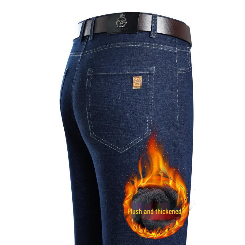 Elastische Jeans mit hoher Taille für Herren: Knitterfreie, dicke Hose für Herbst und Winter