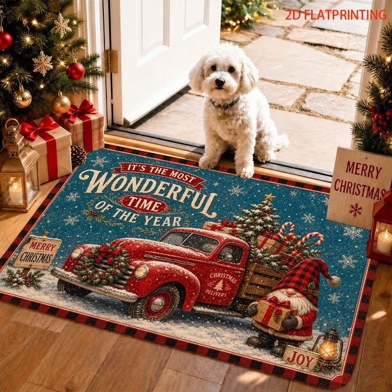 Festive Red Gingerbread House And Lollipop Low Profile Washable Area Rug For Merry Christmas Hallway Kitchen Dining Accent