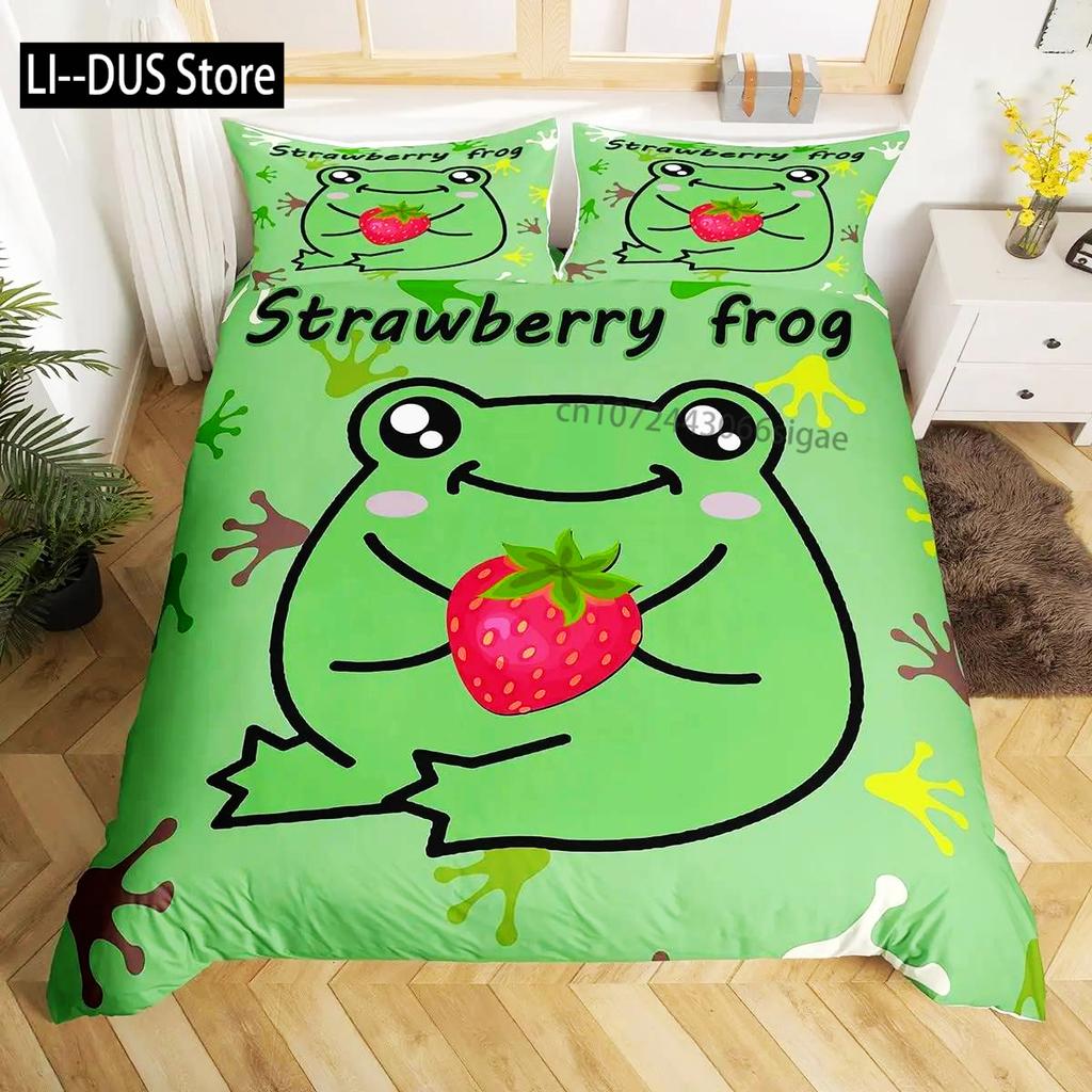 Frosch Bettbezug Set Niedlich Kawaii Cartoon Frosch Muster King Queen Größe Polyester Bettdeckenbezug Mit Kissenbezug Für Kinder Mädchen
