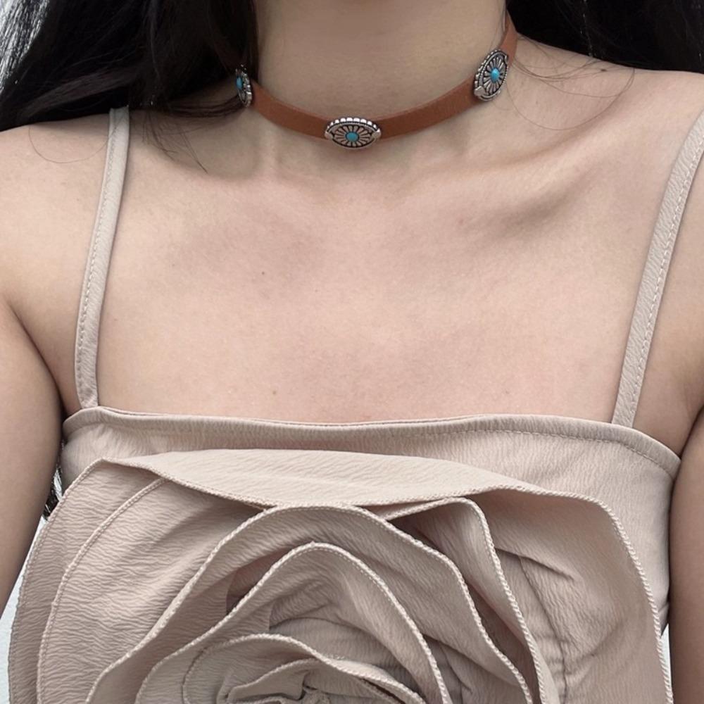 2PCS Colorful Turquoises Necklaces Retro Statement Jewelry Clothes Accessories Boho Necklace  Gifts